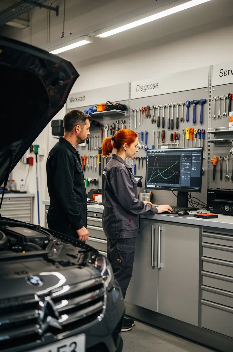 Umweltfreundliche Ölwechsel- und Inspektionsarbeiten in einer zertifizierten Autowerkstatt.